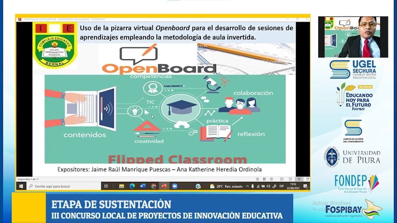 Uso de la pizarra virtual Openboard para el desarrollo de sesiones de aprendizajes empleando la metodologia de aula invertida.